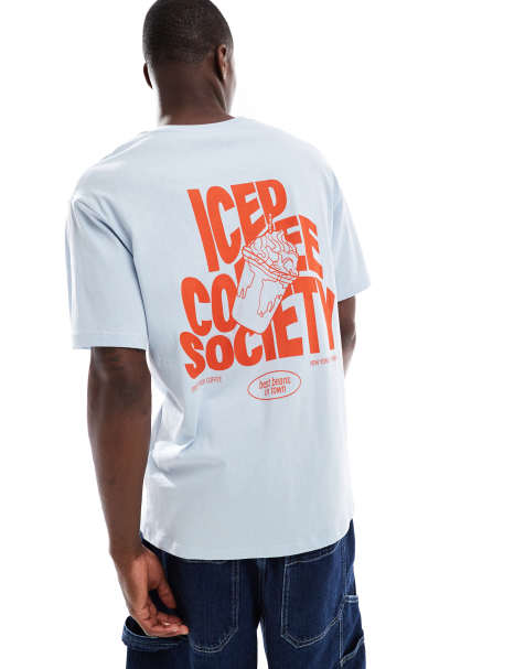 Jack & Jones – Blå t-shirt i oversize med "ice coffee"-tryck baktill - view 1