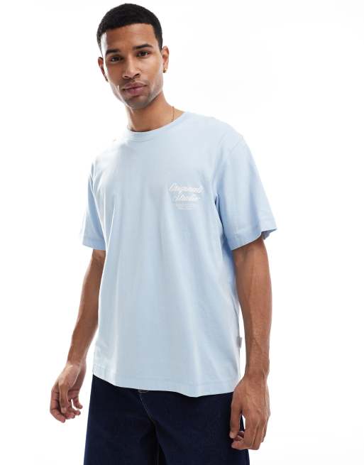 Jack & Jones – Blå t-shirt i oversize med skrifttryck baktill, 2 av 4