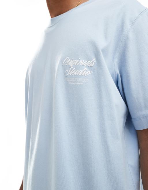 Jack & Jones – Blå t-shirt i oversize med skrifttryck baktill, 3 av 4