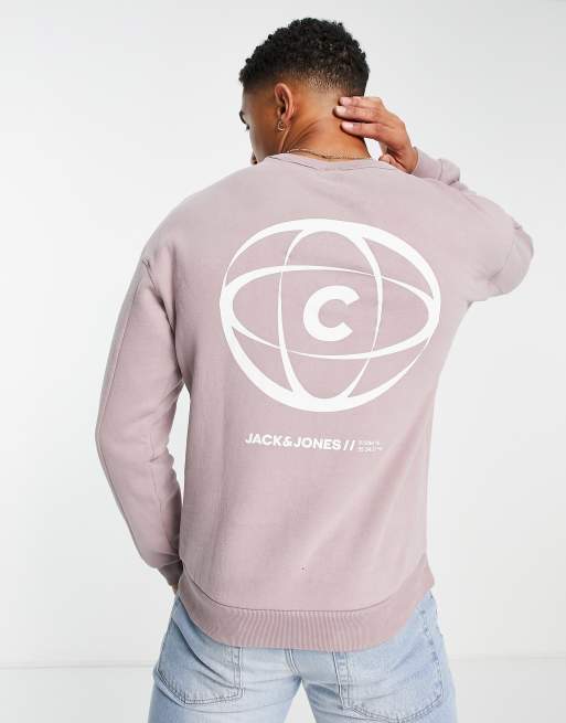 Jack & Jones – Blekrosa sweatshirt med tryck baktill
