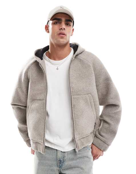 Jack & Jones - Bomber en imitation laine à capuche - Gris - view 1
