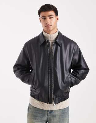 Jack & Jones - Bomber Harrington en similicuir - Noir