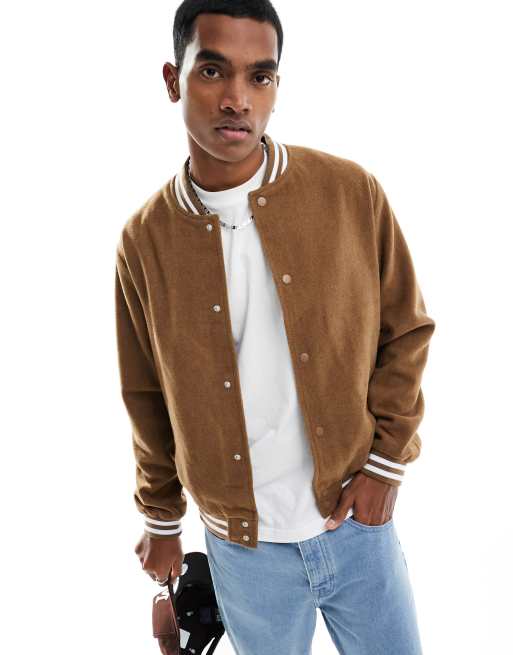 Abercrombie & Fitch faux suede bomber jacket in brown