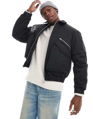 bomber jacket with zip pockets in black