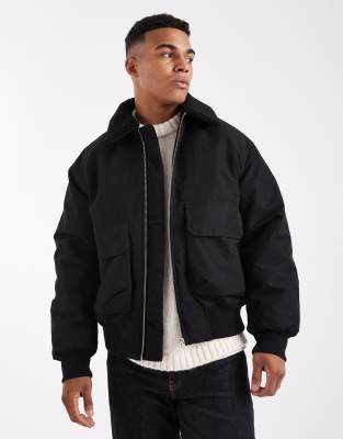 Jack & Jones Bomber With Borg Collar In Black