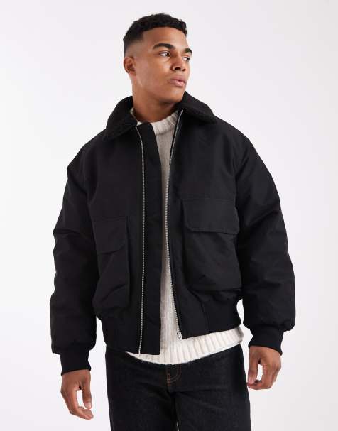Jack & Jones bomber with borg collar in black - view 1