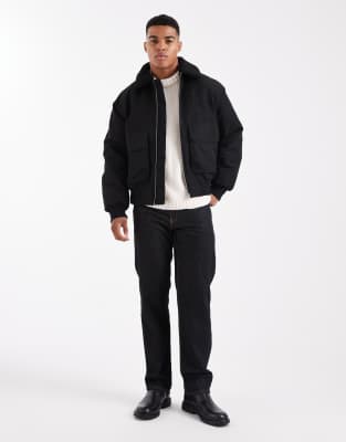 Jack & Jones Bomber With Borg Collar In Black