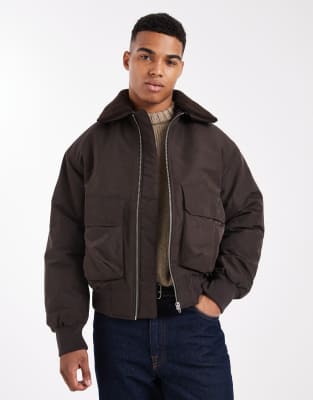 Bomberjacke in Schokobraun mit Teddyfell-Kragen-Brown Brown XXL