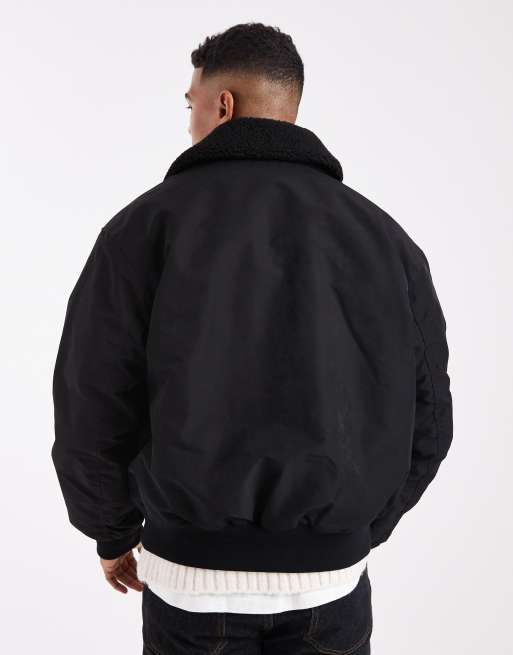 Jack & Jones – Bomberjacke in Schwarz mit Teddyfell-Kragen, 3 von 5