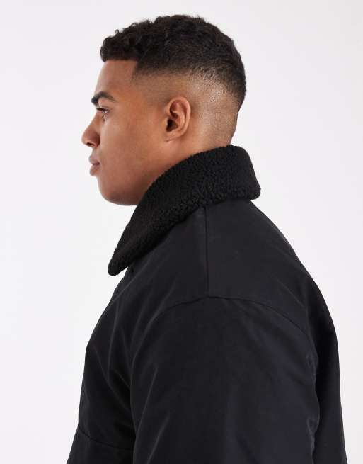 Jack & Jones – Bomberjacke in Schwarz mit Teddyfell-Kragen, 4 von 5
