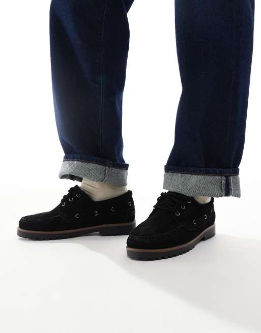 Jack & Jones – Bootsschuhe aus Wildlederimitat in Schwarz