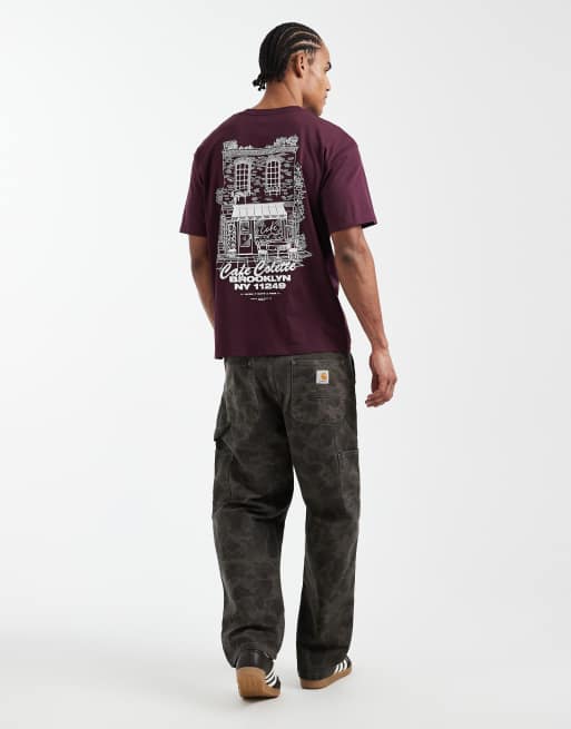 Jack & Jones - Bordeauxrød oversized T-shirt med caféprint på ryggen, 2 af 5