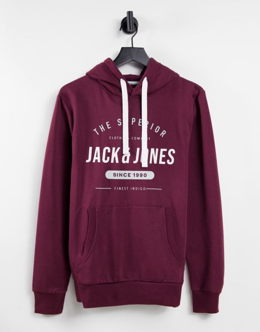 Jack & Jones – Bordowa wkładana przez głowę bluza z kapturem i logo