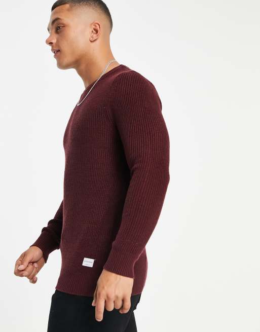 Jack & Jones – Bordowy sweter z okrągłym dekoltem