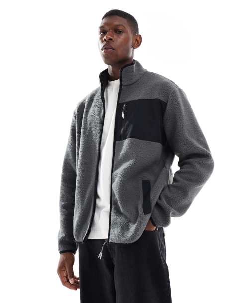 Jack & Jones borg fleece in gray with contrast pocket - view 1