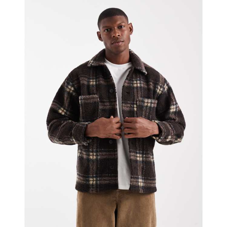 Jack & Jones borg shacket in brown check | ASOS