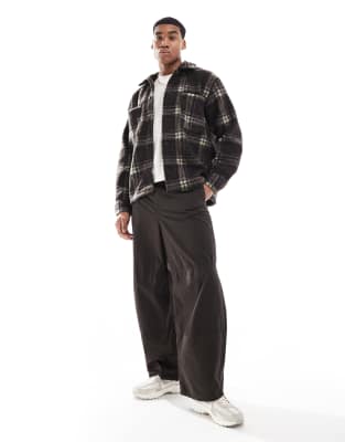Jack & Jones borg shacket in brown check