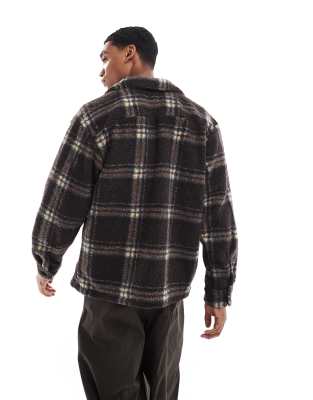 Jack & Jones borg shacket in brown check