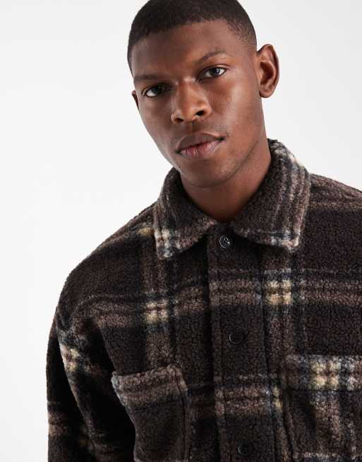 Jack & Jones borg shacket in brown check | ASOS