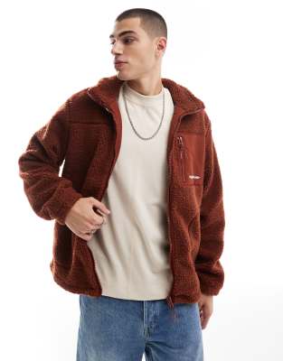 Jack & Jones Borg Zip Up Jacket In Orange