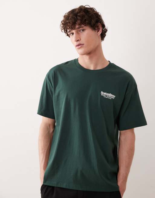 Jack & Jones Boston coffee shop backprint t-shirt in dark green, 2 of 5