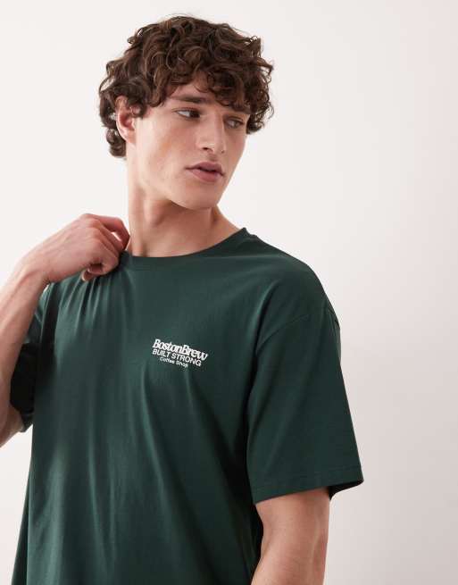 Jack & Jones Boston coffee shop backprint t-shirt in dark green, 5 of 5