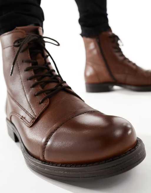 Jack & Jones - Bottes en cuir à lacets - Marron, 4 de 4