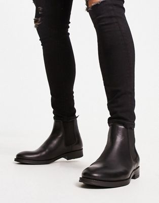 Jack & Jones leather chelsea boot in black  - ASOS Price Checker