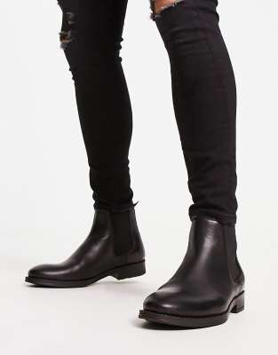 Jack & Jones leather chelsea boot in black  - ASOS Price Checker