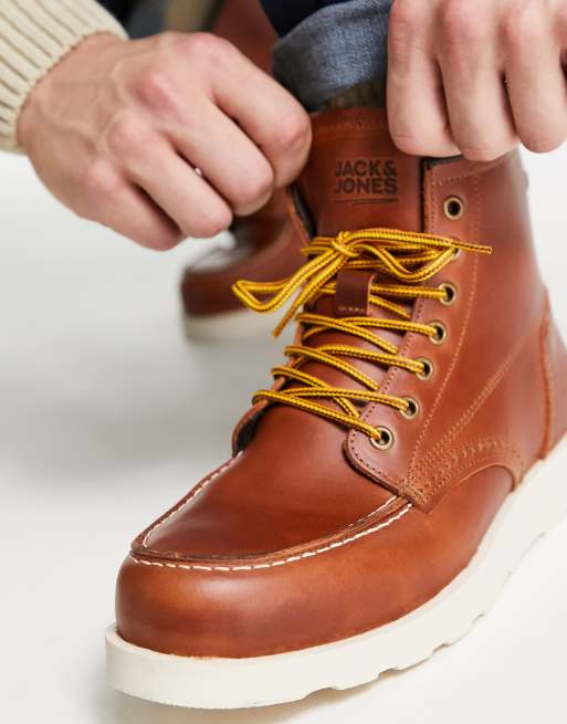 Jack & Jones - Bottines en cuir à lacets avec bout style mocassins - Fauve, 2 de 4