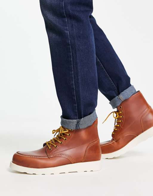 Jack & Jones - Bottines en cuir à lacets avec bout style mocassins - Fauve, 4 de 4