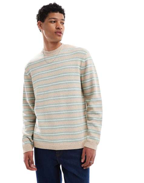 Jack & Jones boucle gebreide trui met strepen in blauw - view 1