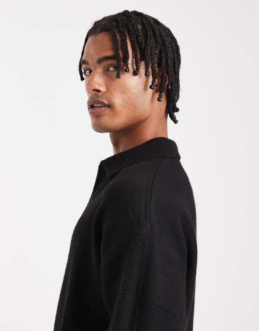 Jack & Jones boucle polo jumper in black, 4 of 5