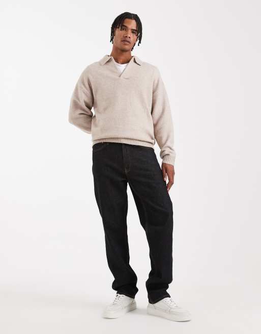 Jack & Jones boucle polo jumper in cream, 2 of 5
