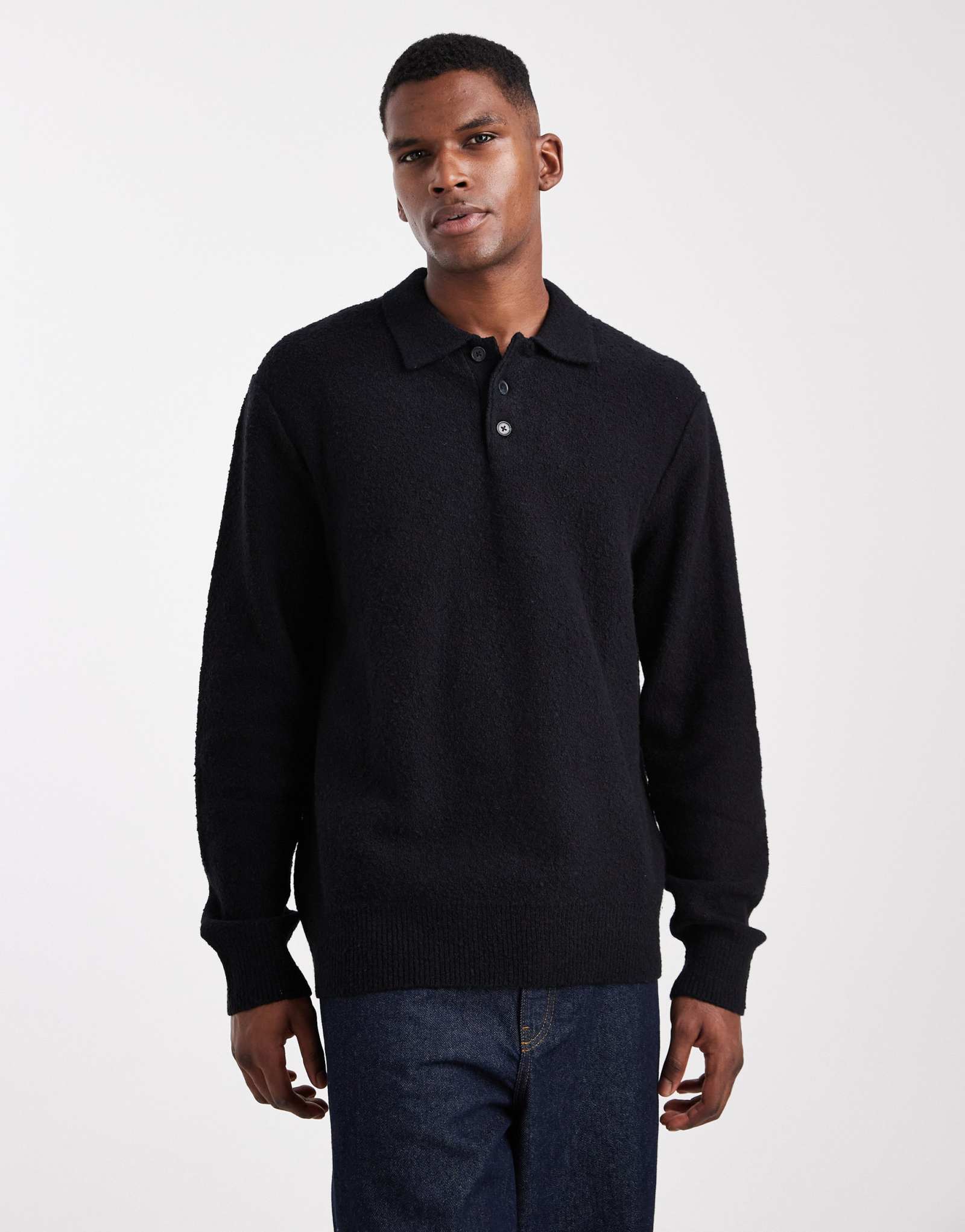 Свитер-поло Jack &Jones из букле черного цвета