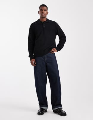 Jack & Jones Boucle Polo Sweater In Black