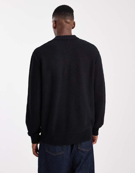 Jack & Jones boucle polo sweater in black, 4 of 5