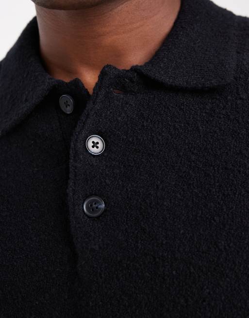 Jack & Jones boucle polo sweater in black