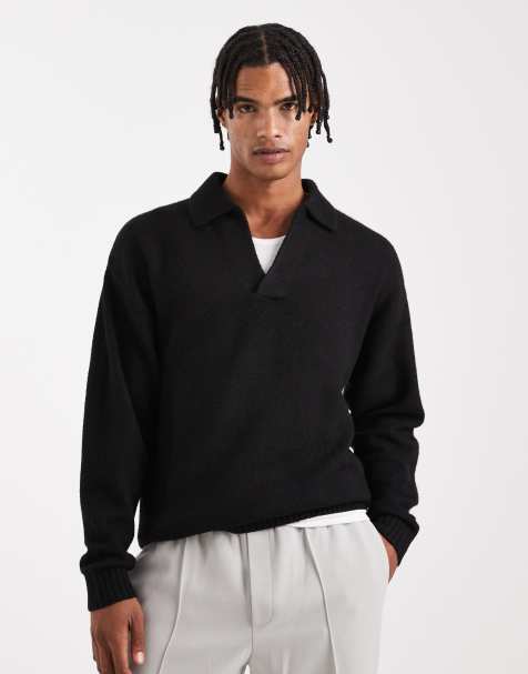Jack & Jones boucle polo sweater in black - view 1