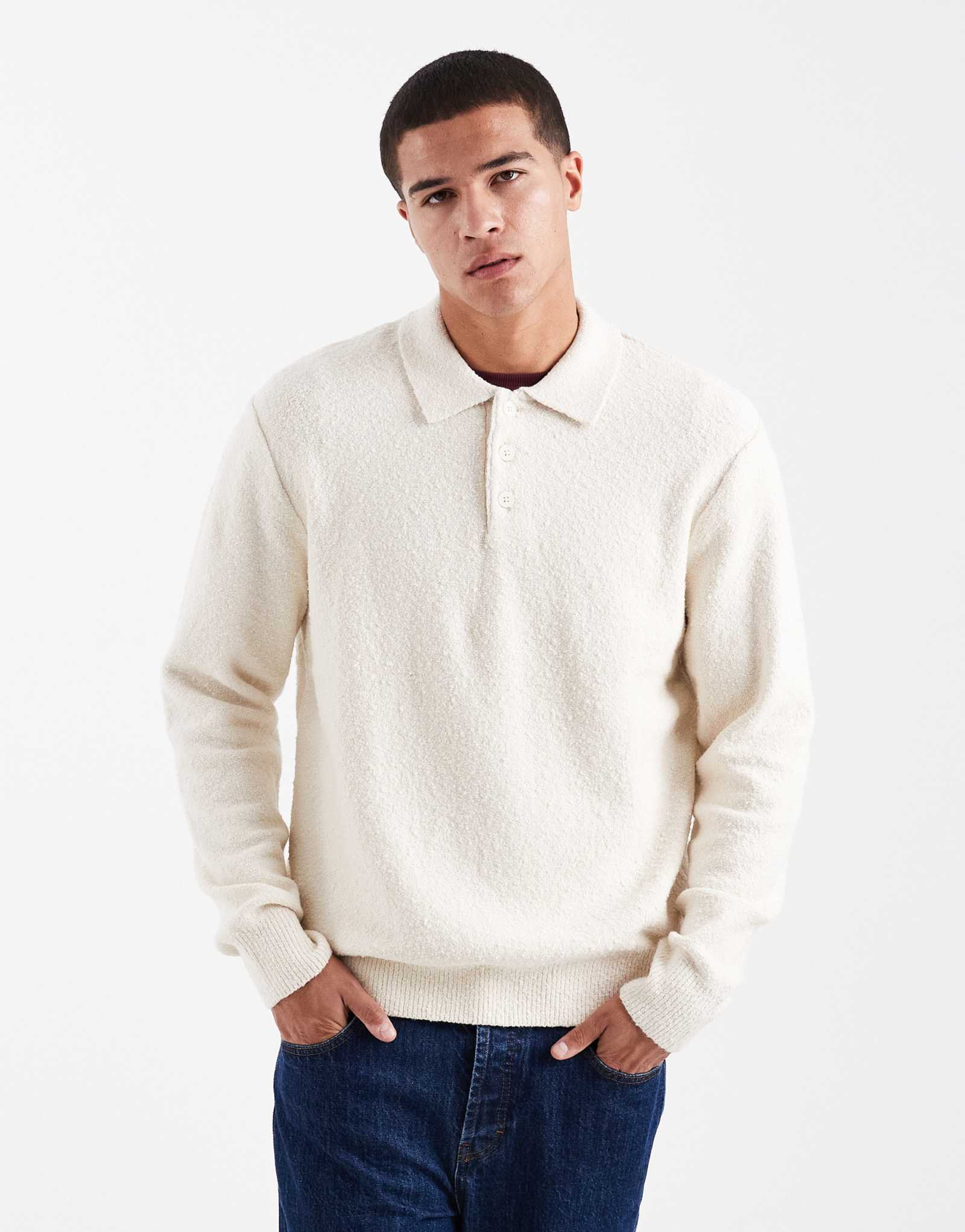 Свитер-поло из букле Jack &Jones кремового цвета