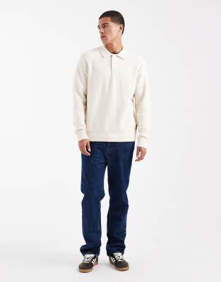 Jack & Jones Boucle Polo Sweater In White