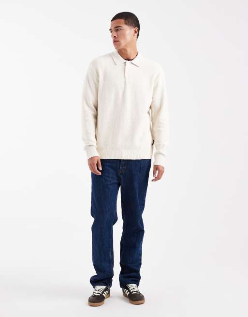 Jack & Jones boucle polo sweater in cream