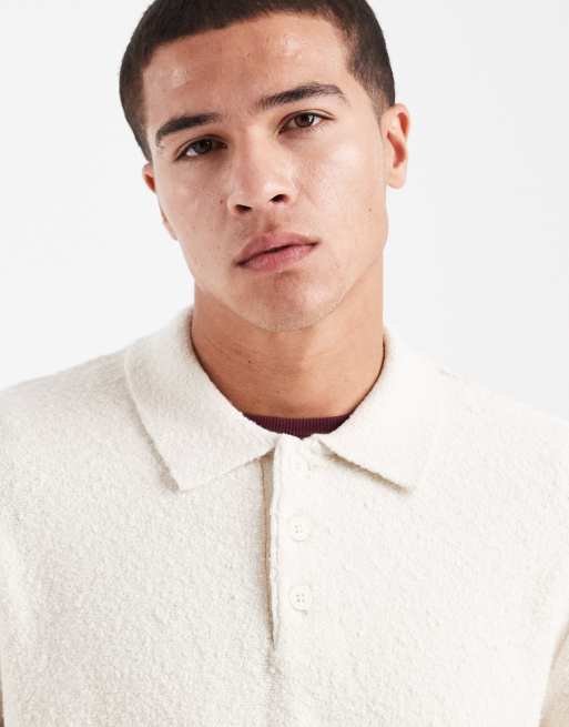 Jack & Jones boucle polo sweater in cream