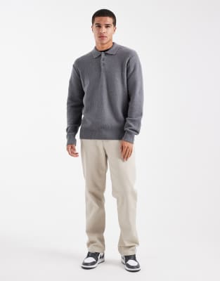 Jack & Jones Boucle Polo Sweater In Gray