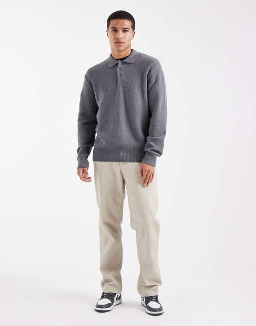 Jack & Jones boucle polo sweater in gray