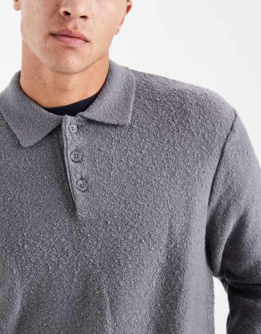Jack & Jones boucle polo sweater in gray