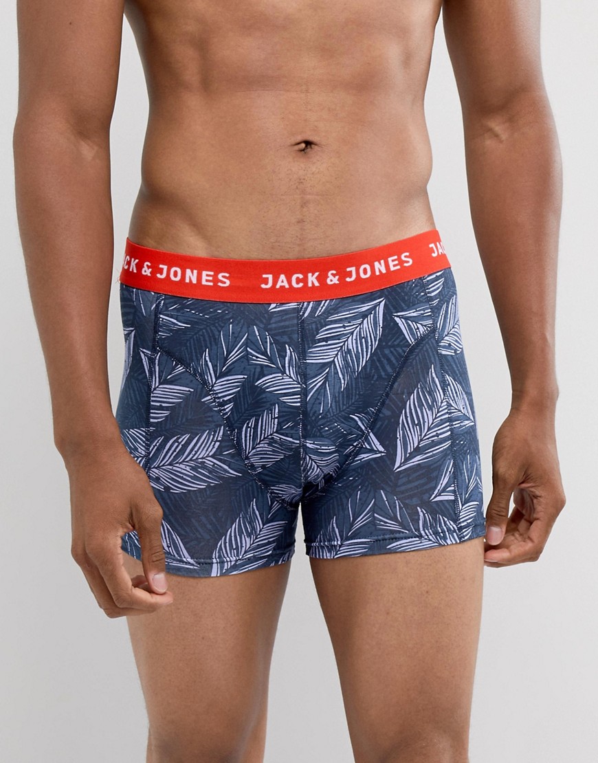 Jack & Jones - Boxer aderenti con foglie stampate-Navy