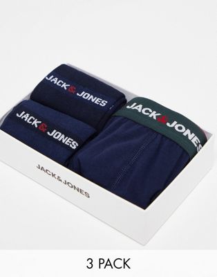 Jack & Jones boxer & socks christmas giftbox with logo in navy