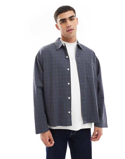 Jack & Jones boxy check shirt in navy - view 1