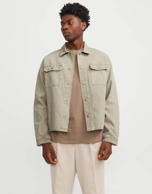 boxy denim jacket in beige-Neutral